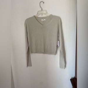 BP Ribbed V Neck Cropped Sweater Large Gray Nordstrom NWT